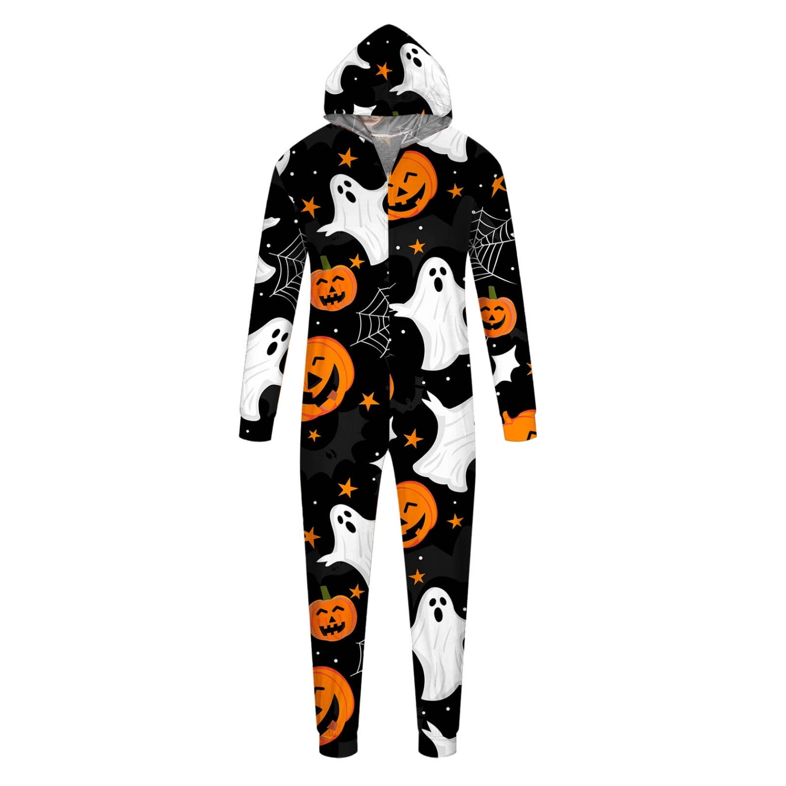 Miqool Family Matching Halloween Onesie Pajamas, Funny Pumpkin Printed Long Sleeve Pjs Soft Sleepwear One-Piece Zipper Hooded Jumpsuit Jammies Loungewear for Family Photography Outfit
