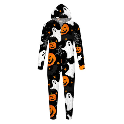 Miqool Family Matching Halloween Onesie Pajamas, Funny Pumpkin Printed Long Sleeve Pjs Soft Sleepwear One-Piece Zipper Hooded Jumpsuit Jammies Loungewear for Family Photography Outfit