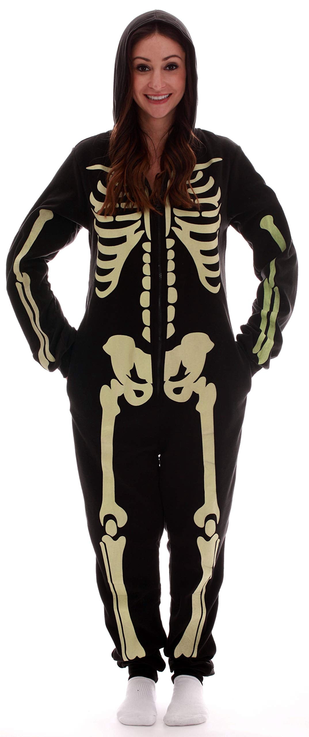 #followme Glow In The Dark Skeleton Men's Adult Onesie Pajamas 6741-XXL (Women's Skeleton, Large)