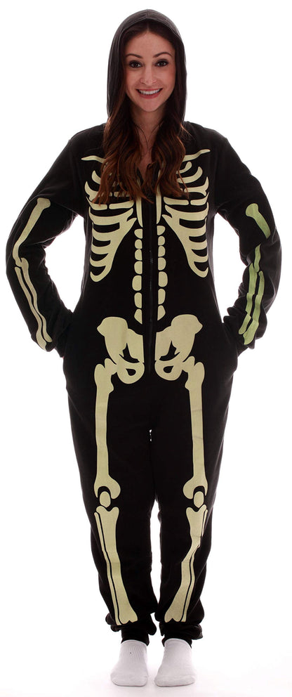 #followme Glow In The Dark Skeleton Men's Adult Onesie Pajamas 6741-XXL (Women's Skeleton, Large)