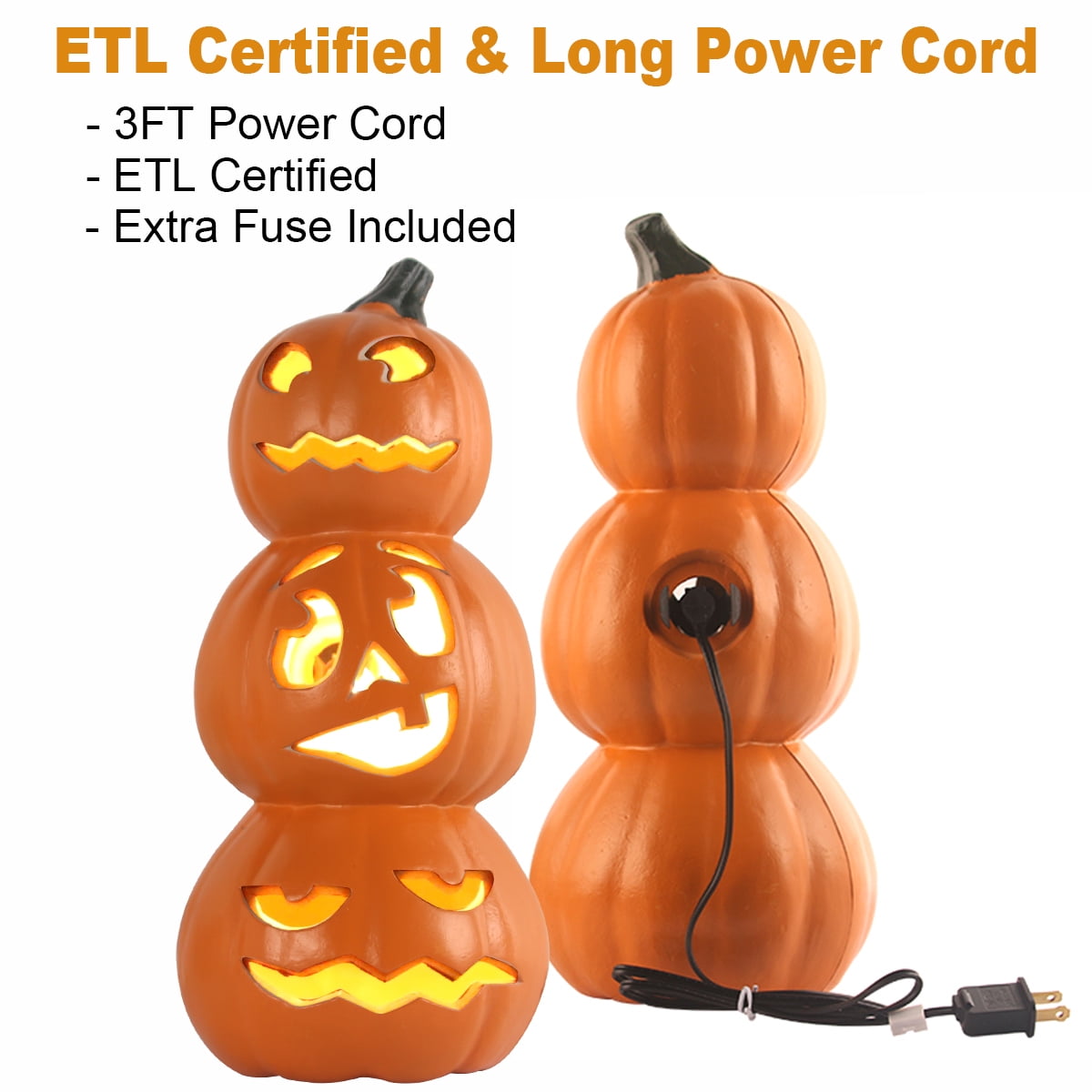 15 in 3 Tiers Jack O Lantern Ugly Face Light Up Lantern Decor Halloween Pumpkin Indoor Outdoor Decorations
