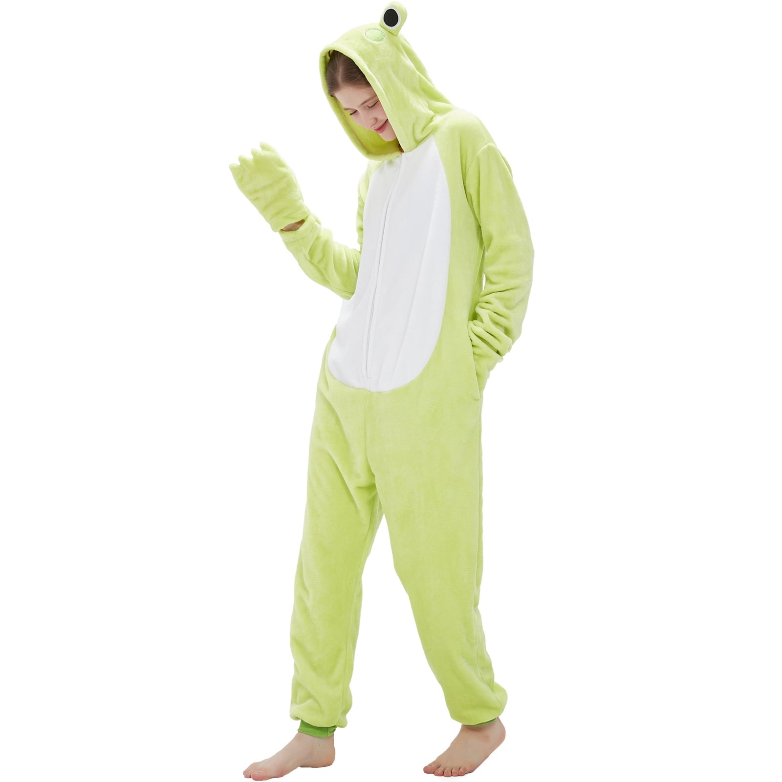 SWEETXIN Adult's Frog One-Piece Holiday Family Pajamas Halloween Costume Suit for Women and Men Jumpsuit SIzeS