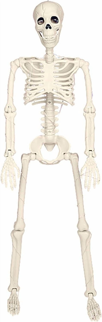 36" Full Body Skeleton Decoration,Halloween Posable Skeleton with Lights, Posable Joints Gothic Skeletons Decoration for Outdoor Indoor Yard Patio Haunted House,Light Up Spooky Party Props Decor