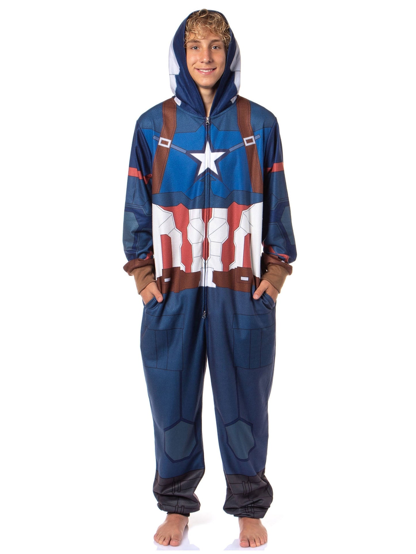 Marvel Captain America Winter Soldier Superhero Adult Hooded Union Suit Costume Pajama For Men and Women