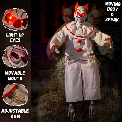 Halloween Animatronic Sitting Clown Animated Decorations - Sound Activated with Creepy Sound, Light Up Eyes, Scary Move, Haunted House Holiday Spooky Decor Horror Prop, for Indoor Outdoor