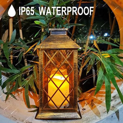GLUAAE 14" Set of 2 Outdoor Solar Candle Lantern Flickering Flameless LED Candle/Plastic Hanging Solar Garden Light/Decorative Lantern For Patio Pathway Deck Christmas Halloween Garden Decor