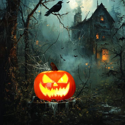 Round Jack O Lantern Pumpkin, Halloween Hollow Jack O Lantern LED Light 7.8 Inch Large Evil Eye Pumpkin Figurine for Mantel Table Covered Porch Indoor Fall Home Decor